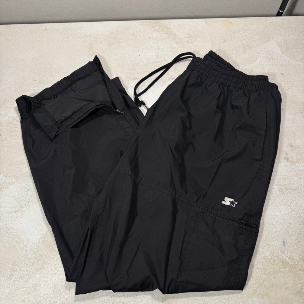 Y2K Starter Mens Black Windbreaker Track Pants Elastic Waist Zipper Cuffs Large